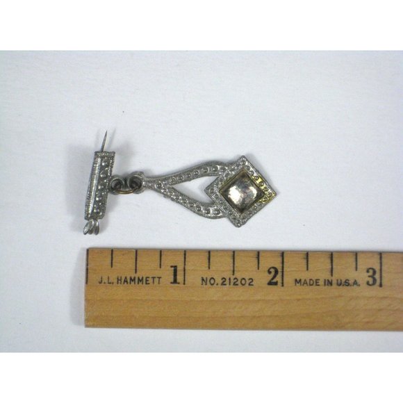 Brooch Pin Vintage Silvertone Dangle Rhinestone C Clasp - Picture 4 of 4